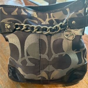 Coach Navy and Silver Chain Shoulder Bag